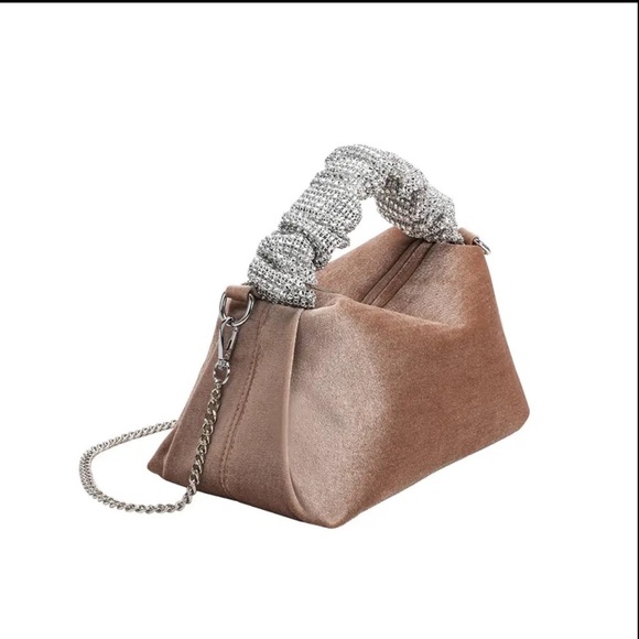 Melie Bianco ESTELA Velvet Top Handle Bag w/ Crossbody Strap | Taupe - Picture 2 of 8